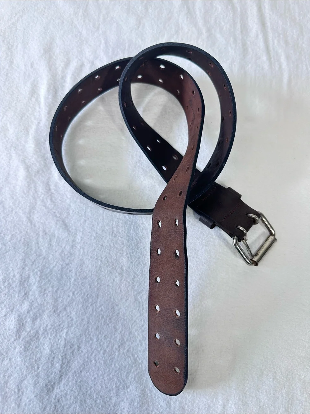 Wide Double-Prong Leather Waist Belt in Dark Brown